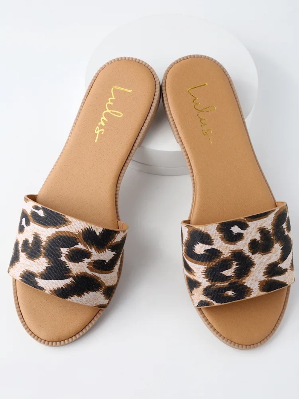 Lulu's Leopard-Pattern Slide Sandals in Tan and Black - NWT / NIB